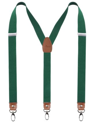 Alizeal Mens 1 Inch Braces with Leather Joint and 3 Swivel Hooks Solid Color Y-Back Suspenders, Dark Green