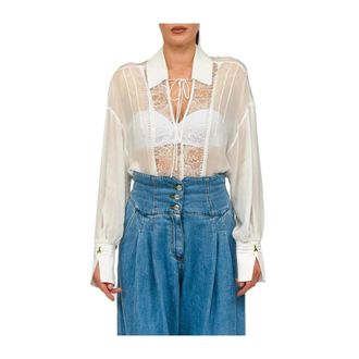 Patrizia Pepe Patrizia Pepe, Blouses, female, White, Size: S Lace-insert Shirt