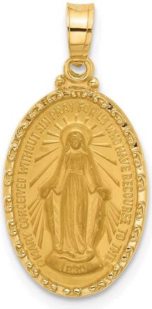 Diamond2Deal 14k Yellow Gold Satin and Polished Miraculous Medal Solid Oval Pendant