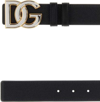 Dolce & Gabbana Mens Logo Buckle Leather Belt Black