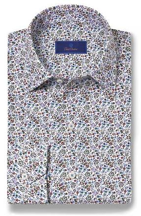 David Donahue Floral Print Sport Shirt in White/Multi at Nordstrom Rack, Size Small