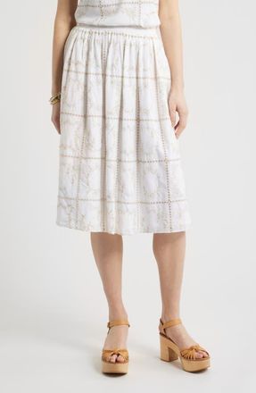 Treasure & Bond Cotton Eyelet Midi Skirt in White at Nordstrom, Size Xx-Small