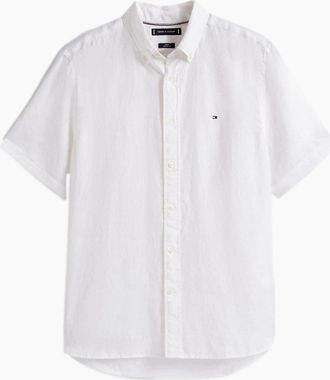Tommy Hilfiger Mens Tommy Hilfiger Pigment Dyed Linen SS Shirt YBR White - Size: 38/Regular
