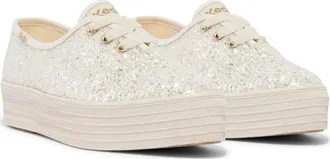 Keds Point Lace Up Sneaker WomenCream Glitter Platform Lifestyle Shoes HAM847