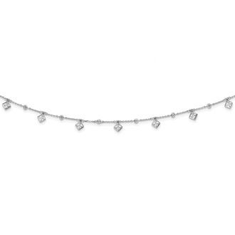 Diamond2Deal Sterling Silver 13 Station Cubic Zirconia Necklace 16 with 2 inch Ext