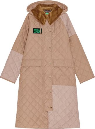 Ganni x Barbour quilted patchwork hooded coat - women - Fabric - 32 - Neutrals