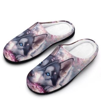 Generic Cute Dog Husky Womens Slippers Warm House Slippers Indoor House Shoes with Anti-Skid Rubber Sole