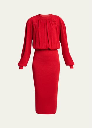 Isabel Marant Aliza Shimmering Knit Long-Sleeve Midi Dress