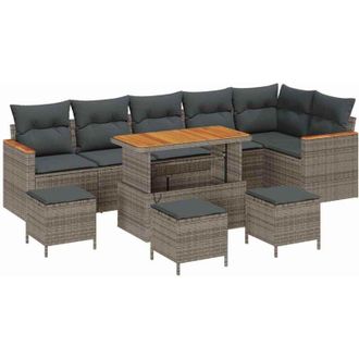 vidaXL Garden Sofa Set with Cushion 10 pcs Grey Poly rattan vidaXL