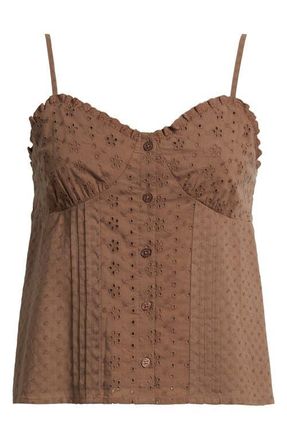 BP. Eyelet Pintuck Camisole in Brown Quartz at Nordstrom, Size Xx-Small