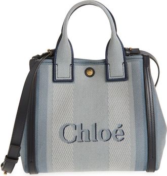 Chloé Logo Canvas Tote in Moonlight Blue at Nordstrom
