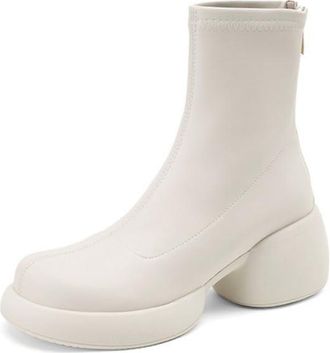 Generic Womens Stylish Leather Ankle Boots Pointed Toe Mid Block Heels Pull On Cushioned Insole Comfortable Non Slip Wear Resistant Daily Casual Streetwear Sh