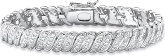 Palm Beach Jewelry Diamond-Cut Diamond Accent Platinum-Plated Two-Tone S-Link Bracelet 7.5