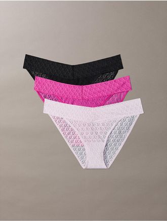 Calvin Klein Womens Icon Logo Lace 3-Pack Low Rise Bikini - Medium Purple - XS