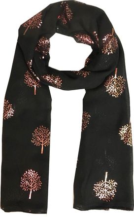 World of Shawls Silver Foil Mulberry Tree Print Fashion Scarf (Black With Rose Gold Foil Mulberry Tree)