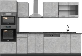 Vicco Mueble de cocina R-Line, Hormigón/antracita, 300 cm con armario alto, et Antracita