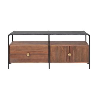 Oviala Mueble de TV de m&aacute;rTaupe con almacenamiento de acacia maciza de 152 cm