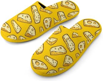 Generic Cheese Pattern Mens Flannel Slipper Soft Comfy House Shoes Non Slip Winter Warm Indoor Outdoor Slippers