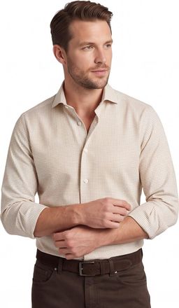 John Miller Katoenen John Miller slim fit overhemd creme geruit