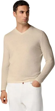 Brooks Brothers Truien & Vesten, Heren, Beige, XL, Katoen, Katoenen Linnen V-hals Trui