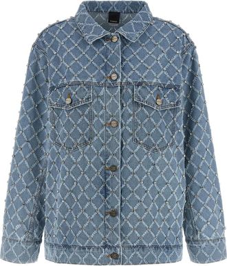 Pinko Pifferaio jacquard crystal denim overshirt - women - Cotton - M - Blue