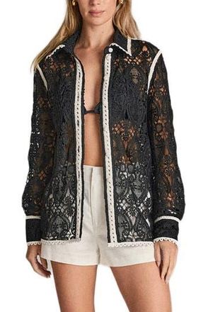 English Factory Crochet Button-Up Shirt in Black at Nordstrom Rack, Size X-Small