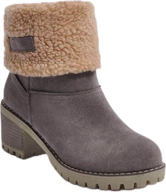 Generic Winter Boots For Women Warm Snow Boots Ladies Warm Booties Ankle Boots Shoes Female Mid Calf Boots Boots for Women Wide Width Wide Calf (Grey, 4)