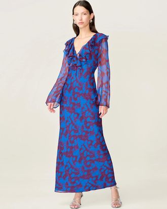 Omnes Womens Yvette Dress in Wild Fern Print - Blue - Size: 16