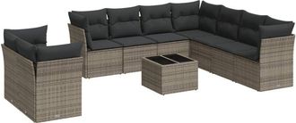 vidaXL Set De Sof&aacute;s De Jard&iacute;n 10 Pzas Con Cojines Rat&aacute;n Sint&eacute;tico Gris Vidaxl