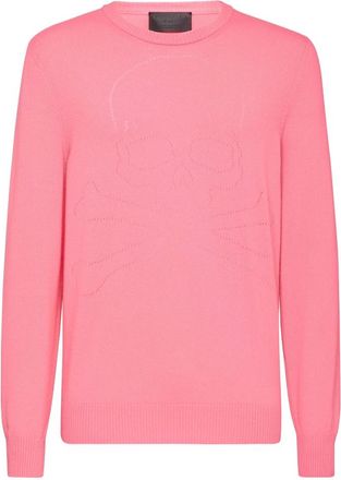 Philipp Plein Pullover Ronde Hals LS Skull & Bones - Heren - Cashmere truien - Roze - 4XL - Kasjmier - Truien & Vesten