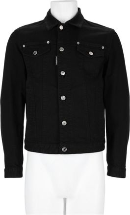 Dsquared2 Cropped Black Denim Jacket With Silver-Tone Hardware