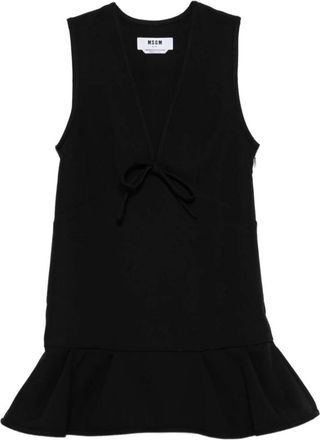 Msgm Zwarte V-hals Gerimpelde Zoom Jurk - Dames - Korte kleedjes - Zwart - M - Kleedjes