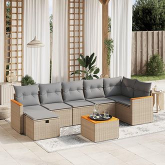 vidaXL Juego De Sof&aacute;s Jard&iacute;n Con Cojines Beige Mezcla 8 Pzas Rat&aacute;n Pe Vidaxl