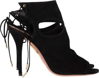 Aquazzura Sexy Thing Cutout Sandal Heels in Black Suede