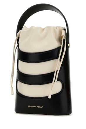 Alexander McQueen Womens Two-Tone Leather Mini The Rise Bucket Bag Blacksoftivory Borse A Secchiello