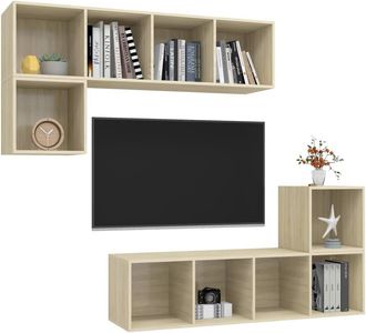 Berkfield Home Practical 4 Piece TV Cabinet Set Sonoma Oak Engineered Wood in Light Tan