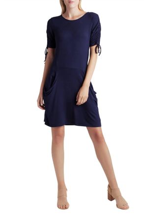 Kensie Draped French Terry Dress In Navy