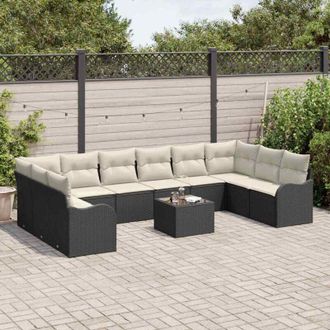 vidaXL Conjunto De Sof&aacute; De Jard&iacute;n 11 Pcs Negro, Blanco Polirat&aacute;n Vidaxl