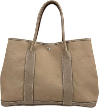 Herm&egrave;s Beige Toile Officier Negonda Leather Tote Bag (Pre-Owned)