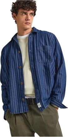 Pepe Jeans London Klassiek Katoenen Werkoverhemd - Heren - Casual Overhemden - Blauw - L - Katoen - Overhemden