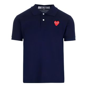 Comme Des Gar&ccedil;ons SS25 Red Emblem Polo Shirt Navy AX-T006-051-2