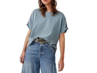 Free People Nina T-Shirts Womens Clothing Blue Mirage : MD (Womens 8-10), Cotton