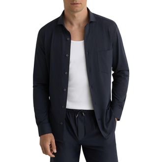 Reiss Solarko Seersucker Button-Up Shirt in Navy at Nordstrom, Size Xx-Large