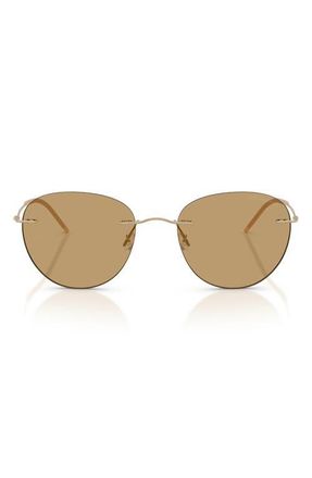 Armani 53mm Round Sunglasses in Matte Pale Gold /Brown at Nordstrom
