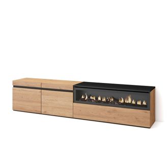 Skraut Home Skraut Home - Mueble Tv, Televisi&oacute;n, Muebles De Sal&oacute;n, Almacenaje, 200x45x35cm, Para Tv Hasta 80, Chimenea El&eacute;ctrica, Estilo Moderno, Roble Y Negro