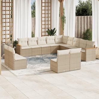 vidaXL Set Sof&aacute;s De Jard&iacute;n Con Cojines 13 Pzas Rat&aacute;n Sint&eacute;tico Beige Vidaxl