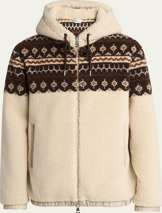 Moncler Mens Teddy Boucle Hooded Full-Zip Jacket