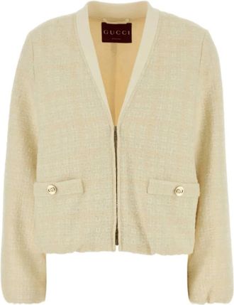 Gucci Geruite Katoenen Tweed Jas - Dames - Vesten - Beige - S - Katoen - Truien & Vesten