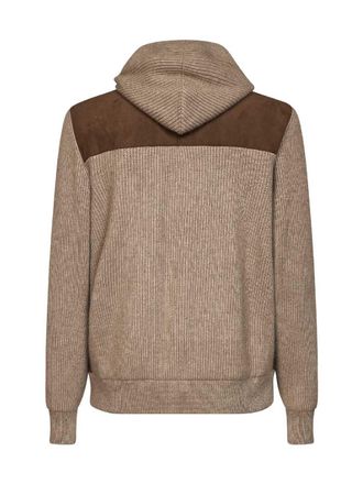 Brunello Cucinelli Mens Hooded Bomber Jacket Mink And Brown Suede Virgin Wool