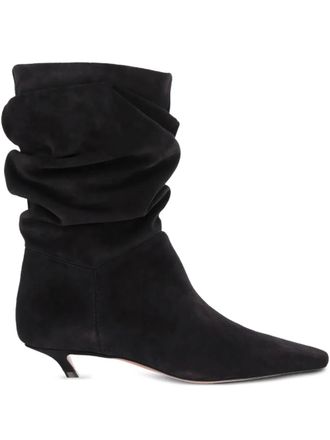 Amina Muaddi Jamie ruched ankle boots - women - Calf Suede/Calf Leather/Calf Leather - 37.5 - Black